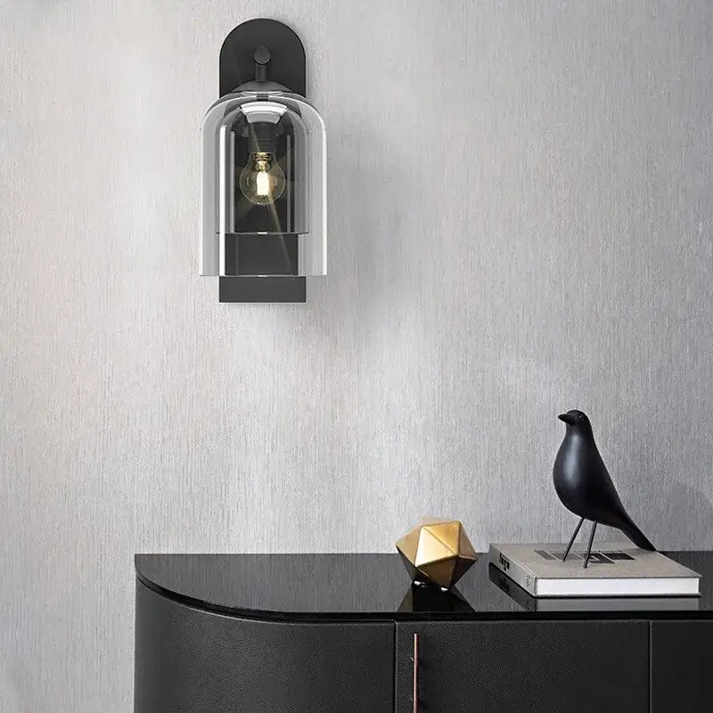 Luxury amber glass wall art light – bedroom amber & black sconce