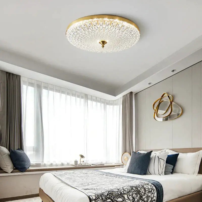 Luxury black & gold glass round ceiling lamp bedroom crystal design