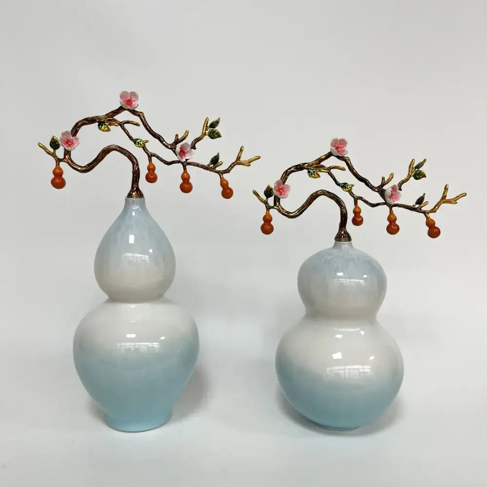 Luxury blue ceramic gourd vase set home office decoration
