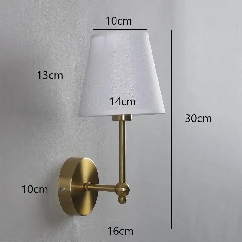 Luxury brass & gold wall lamp bedroom sconce with fabric shade