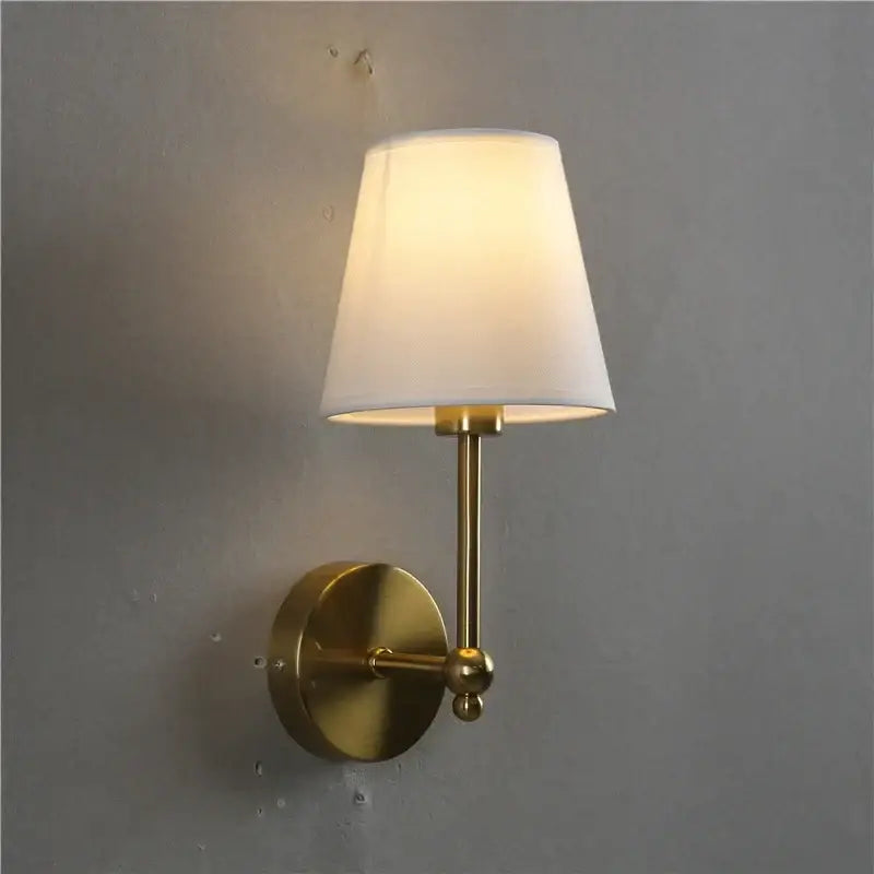 Luxury brass & gold wall lamp bedroom sconce with fabric shade
