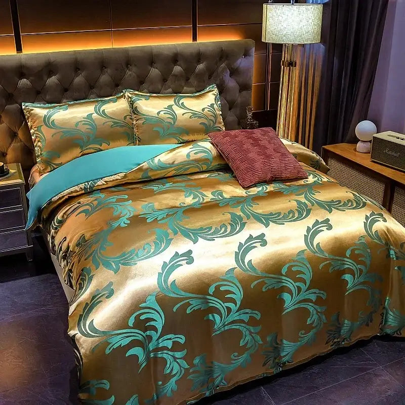 Luxury brown & gold damask duvet cover bedding set bedroom decor