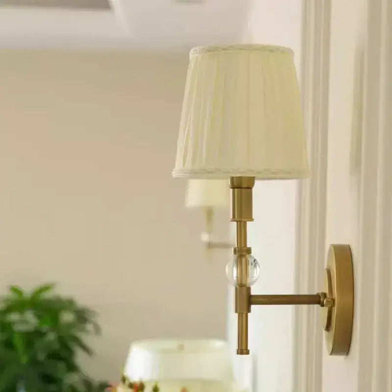 Luxury copper wall lamp with pleated shade for bedroom and hallway