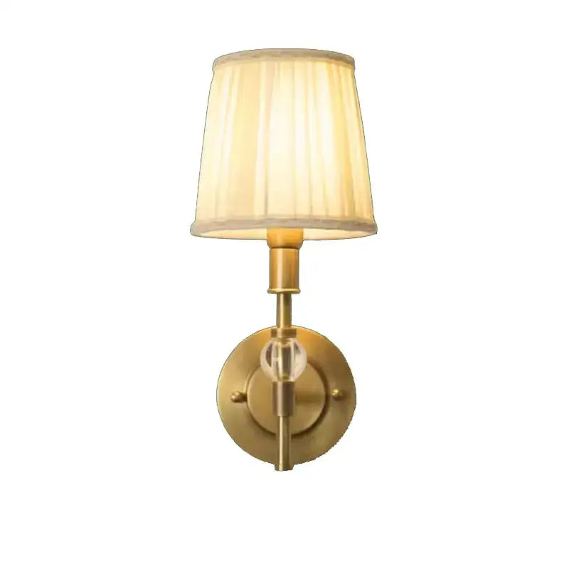 Luxury copper wall lamp with pleated shade for bedroom and hallway