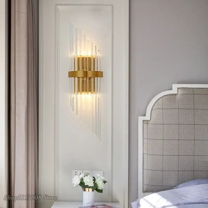 Luxury crystal golden wall lamp living room glass sconce