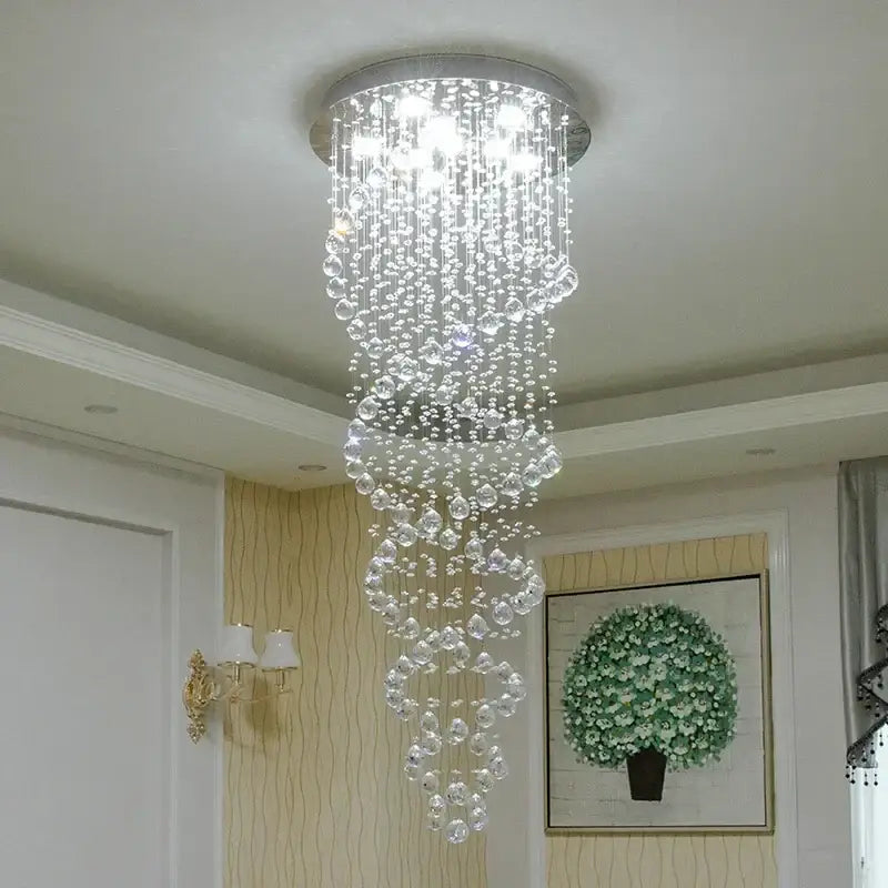 Luxury crystal staircase chandelier bedroom cascading led lighting