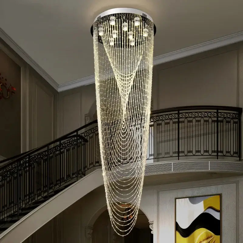 Luxury crystal tassel stair chandelier white staircase light