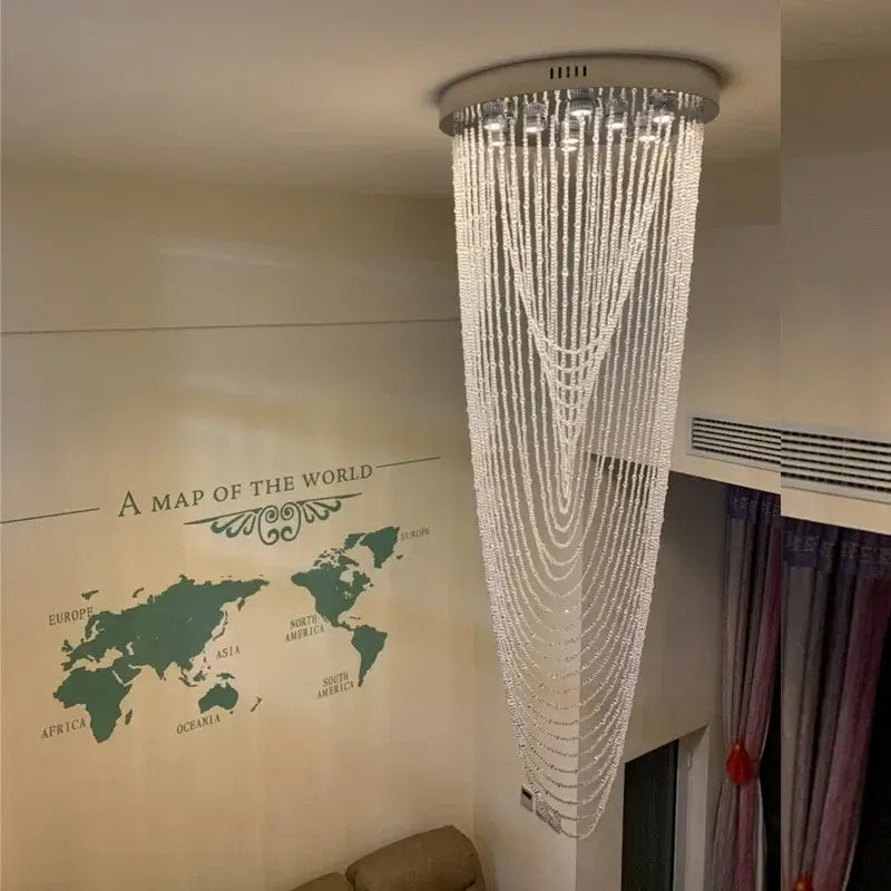 Luxury crystal tassel stair chandelier white staircase light