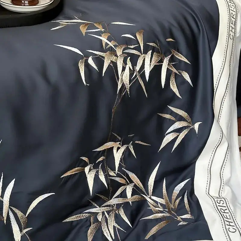 Luxury dark blue bamboo embroidery 1000tc egyptian cotton bedding set
