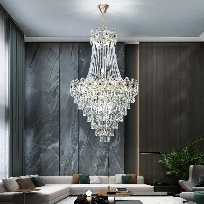 Luxury decorbites gold round chandelier blue crystal stair lights