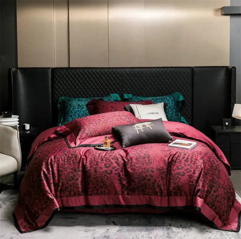 Luxury egyptian cotton leopard print bedding set beige & brown bedroom