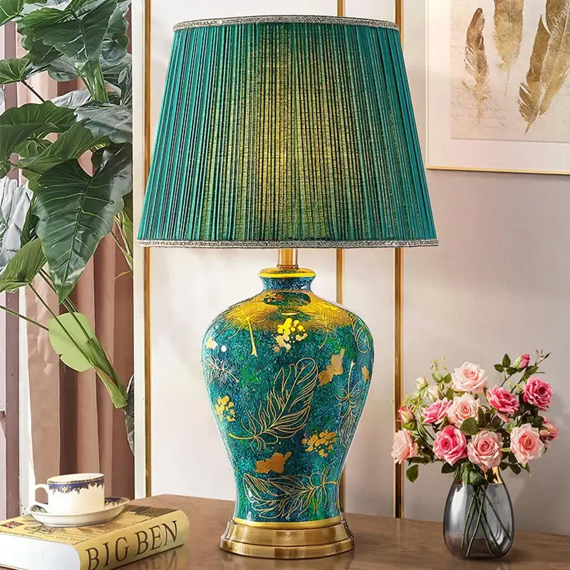 Luxury emerald queen green ceramic table lamp for bedroom lighting
