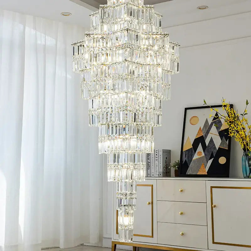 Luxury european crystal staircase chandelier for villa living room