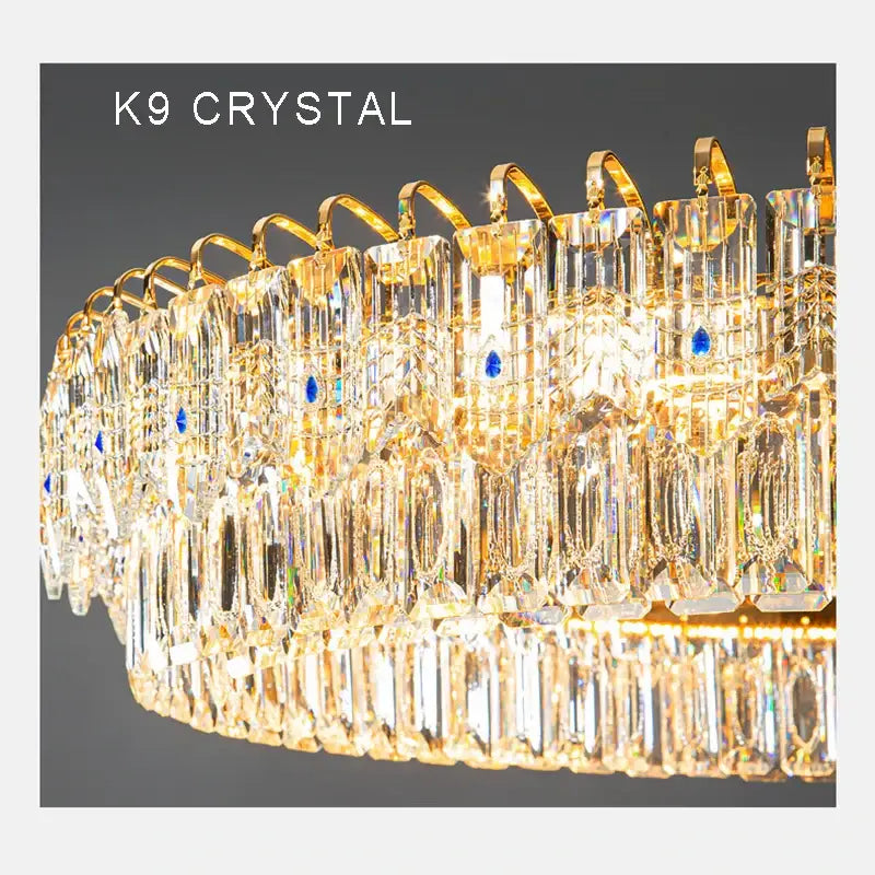 Luxury gold and blue crystal ceiling chandelier dining room light