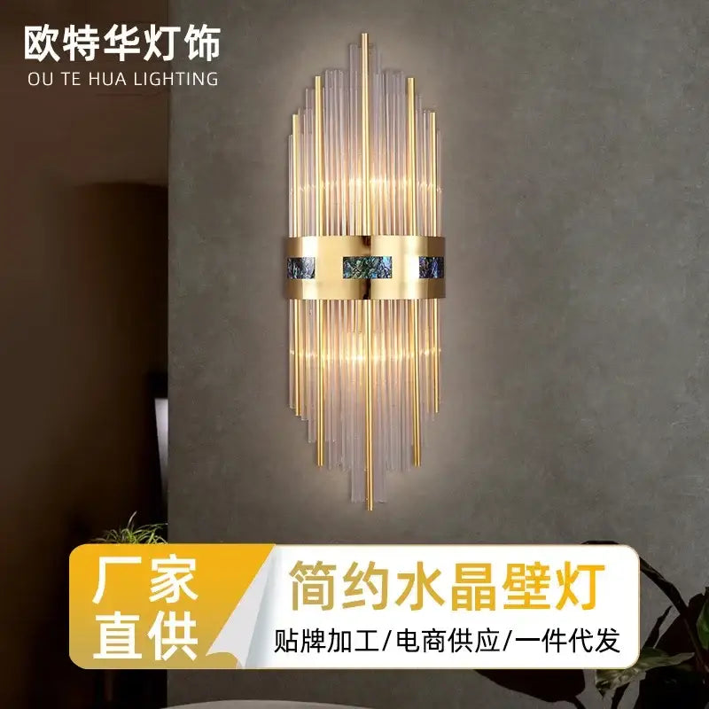 Luxury gold and blue crystal led wall lamp for dining room