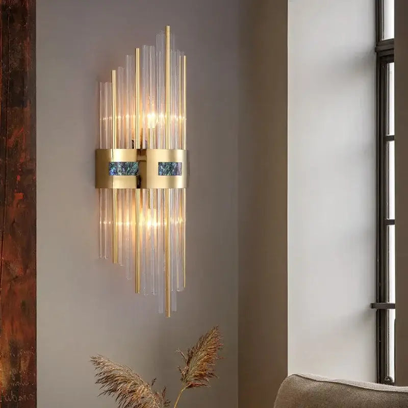 Luxury gold and blue crystal led wall lamp for dining room