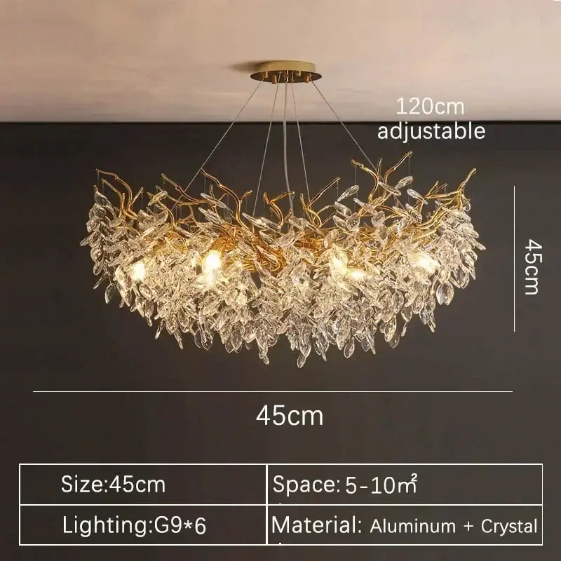 Luxury gold branch crystal pendant chandelier dining room light