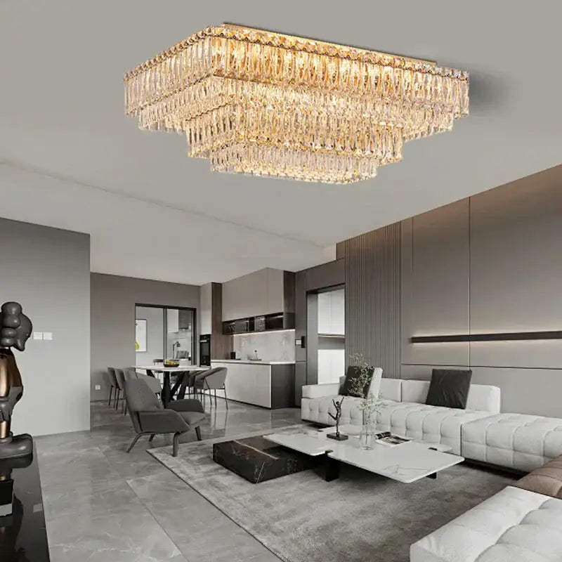Luxury gold & clear crystal round ceiling lamp dining room chandelier