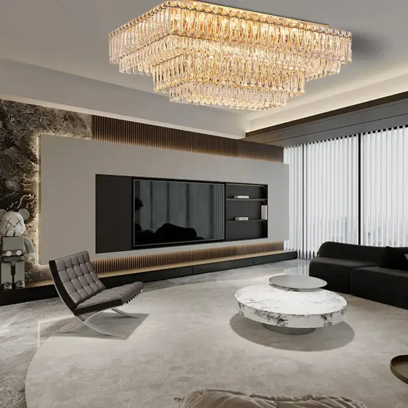 Luxury gold & clear crystal round ceiling lamp dining room chandelier