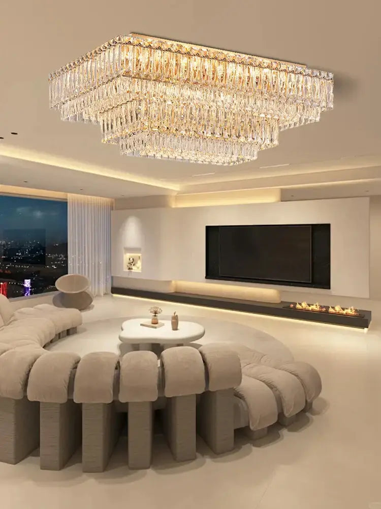 Luxury gold & clear crystal round ceiling lamp dining room chandelier