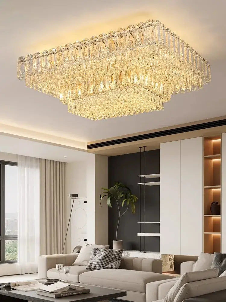 Luxury gold & clear crystal round ceiling lamp dining room chandelier