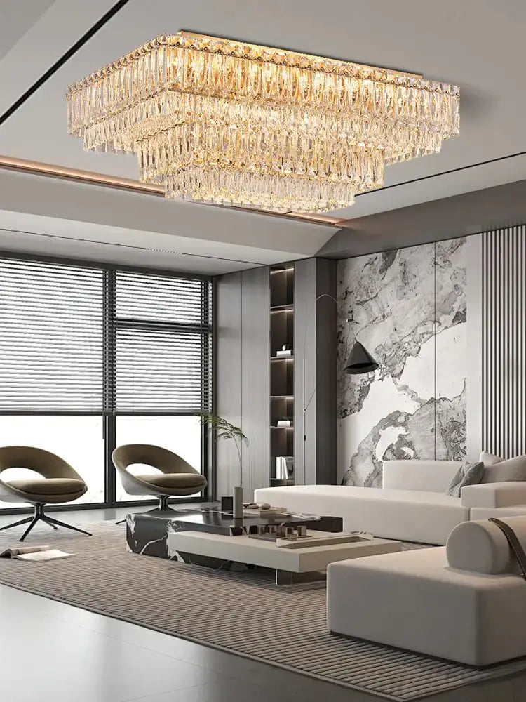 Luxury gold & clear crystal round ceiling lamp dining room chandelier
