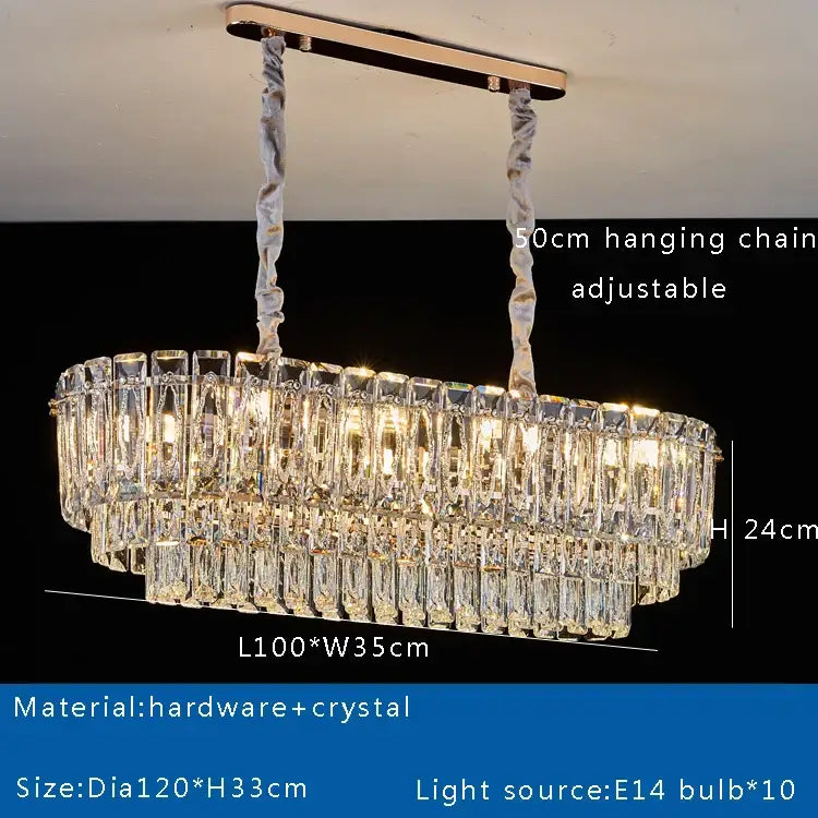 Luxury gold & clear crystal round ceiling lamp dining room chandelier