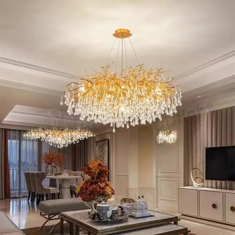 Luxury gold crystal branch chandelier dining room light