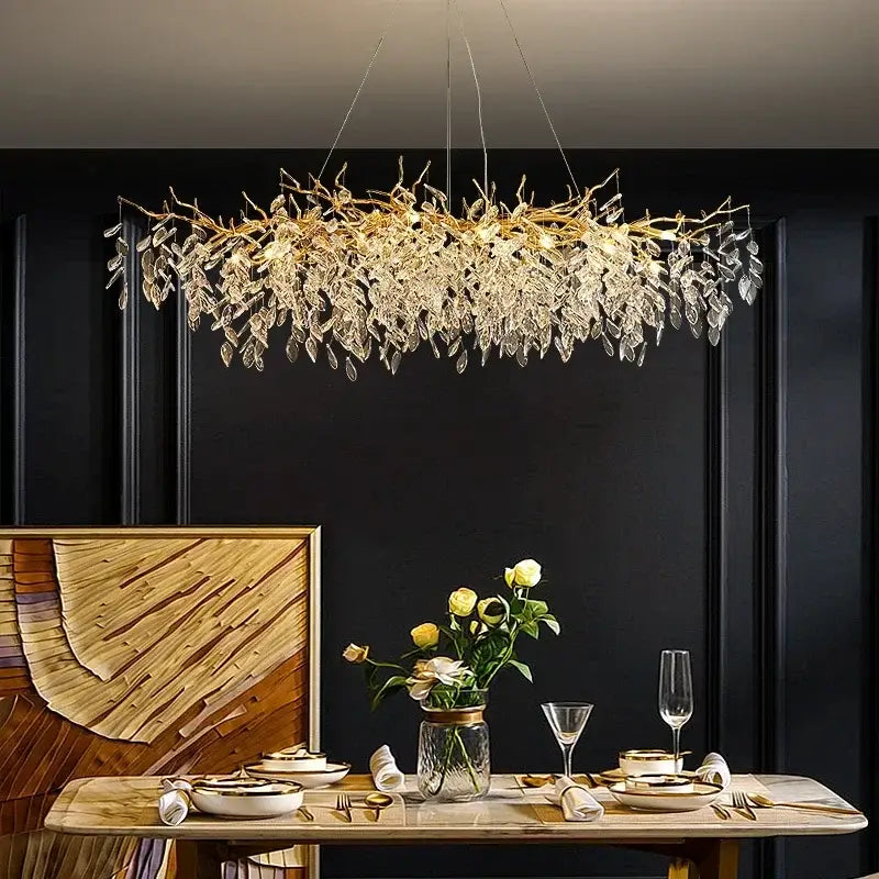 Luxury gold crystal branch led pendant dining room chandelier