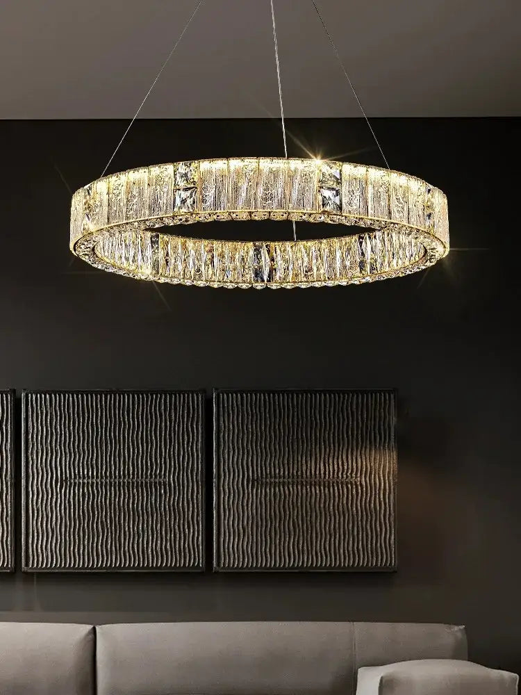 Luxury gold crystal ceiling chandelier dining room double ring led
