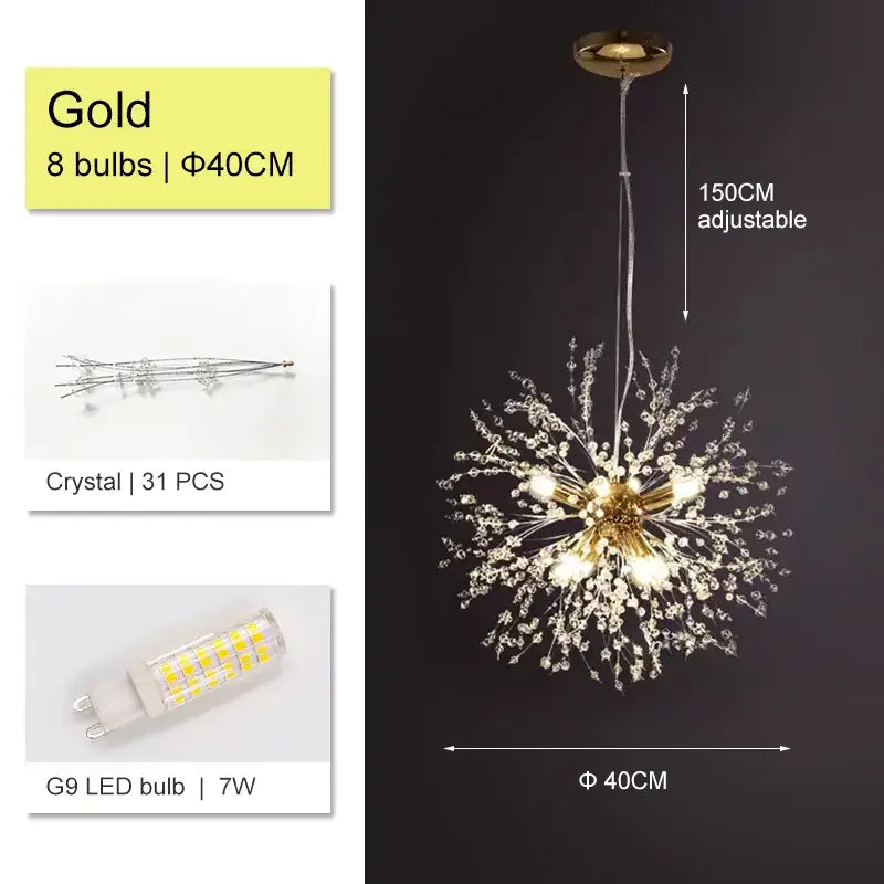 Luxury gold crystal decorbites dandelion chandelier living room light