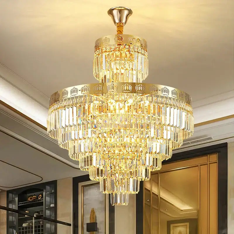 Luxury gold crystal duplex chandelier for living room crown decor