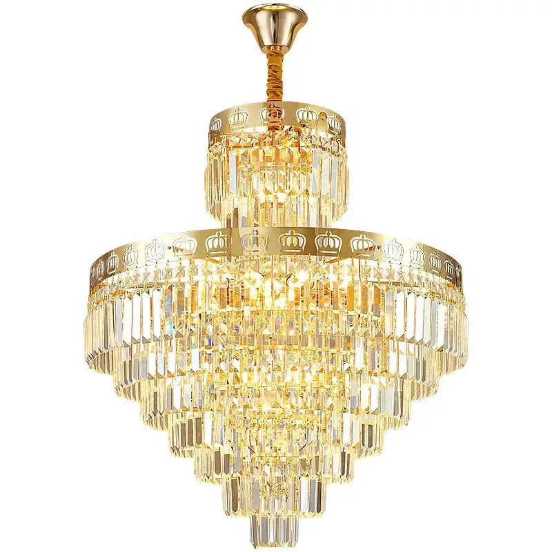 Luxury gold crystal duplex chandelier for living room crown decor