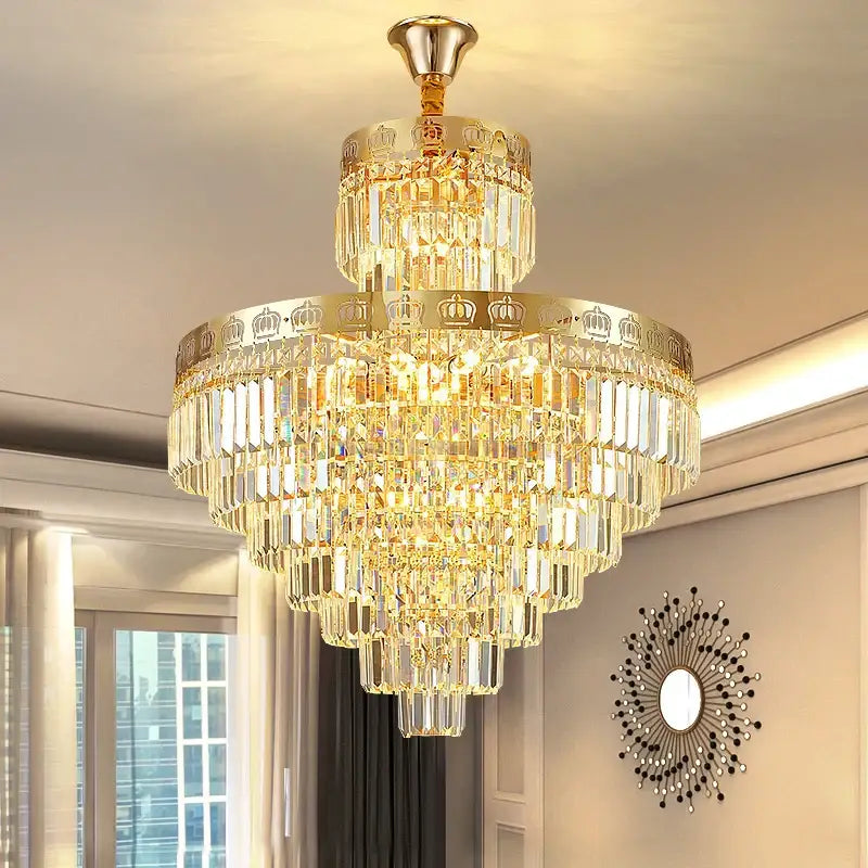 Luxury gold crystal duplex chandelier for living room crown decor