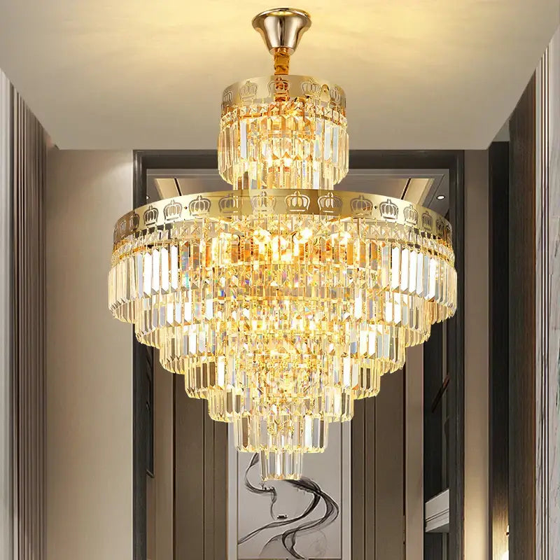 Luxury gold crystal duplex chandelier for living room crown decor
