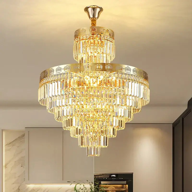 Luxury gold crystal duplex chandelier for living room crown decor