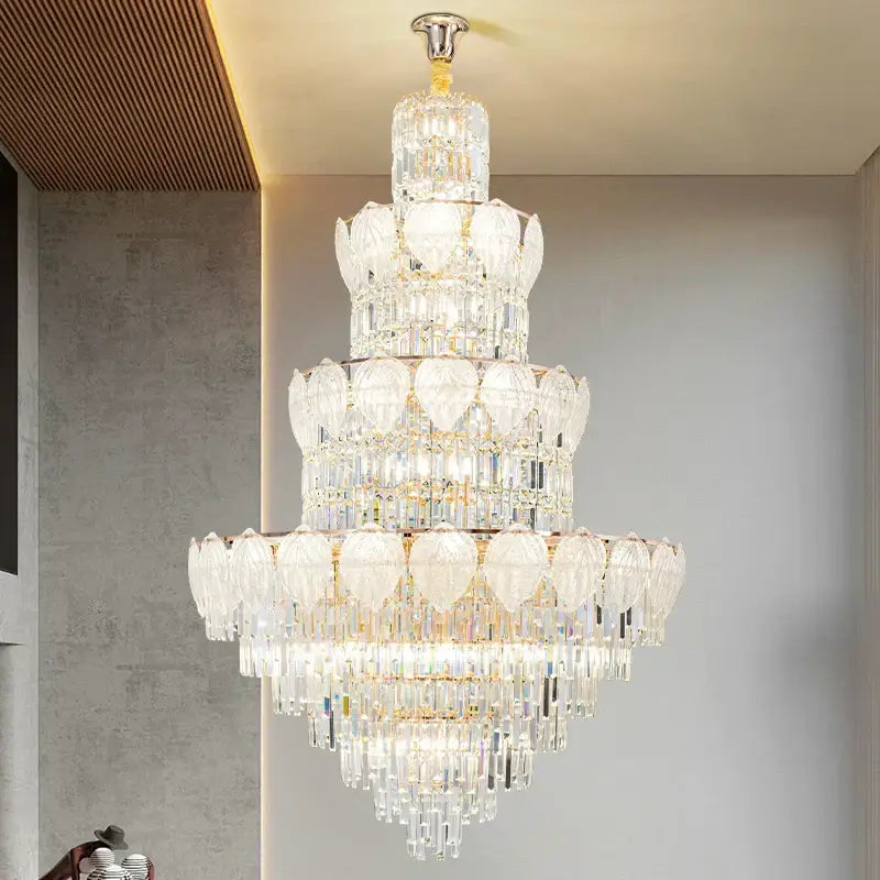 Luxury gold crystal duplex villa chandelier for living room