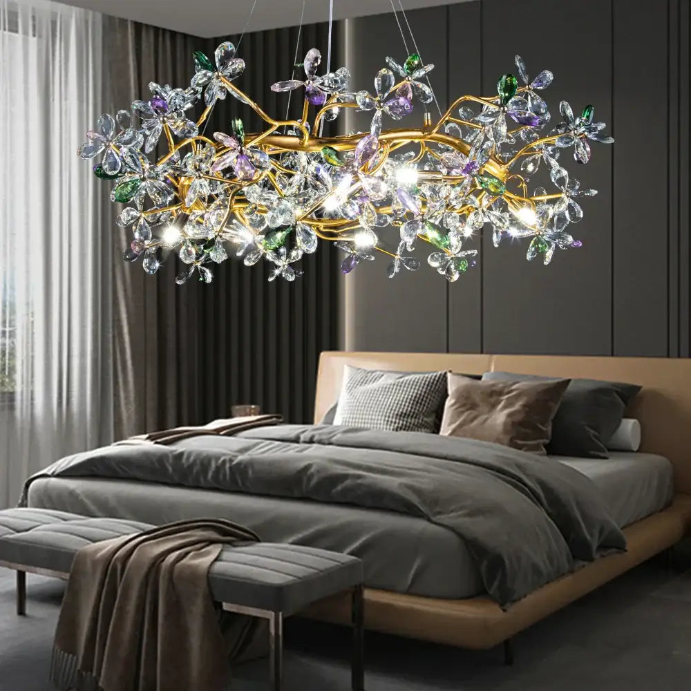 Luxury gold crystal flowers chandelier dining room tree branch light