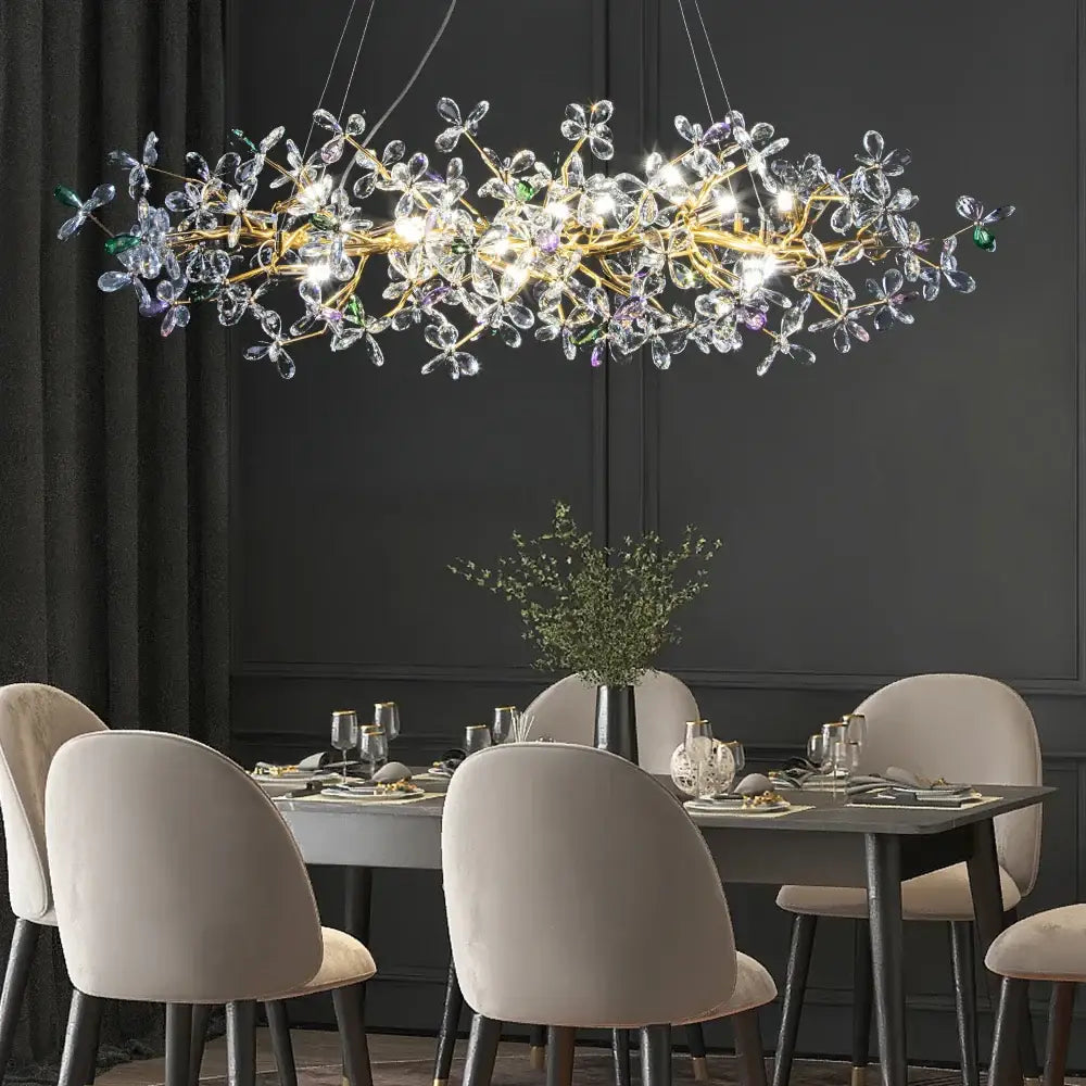 Luxury gold crystal flowers chandelier dining room tree branch light