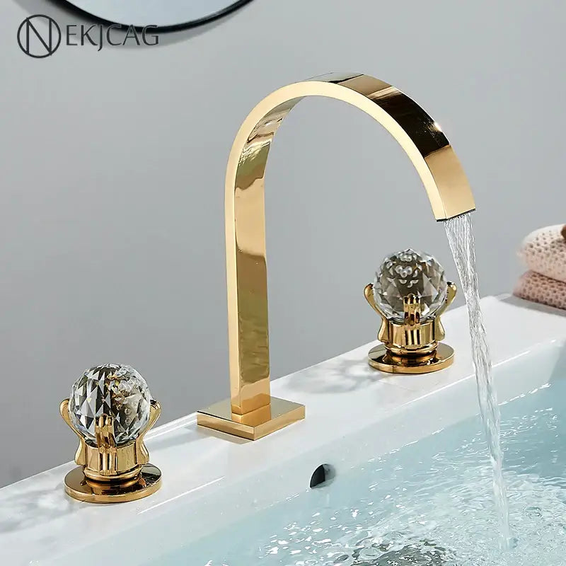 Luxury gold crystal handle basin faucet bathroom arched mixer