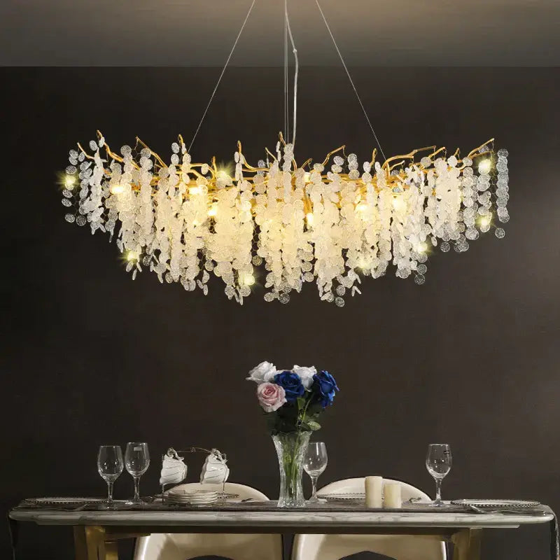 Luxury gold crystal led chandelier dining room pendant light