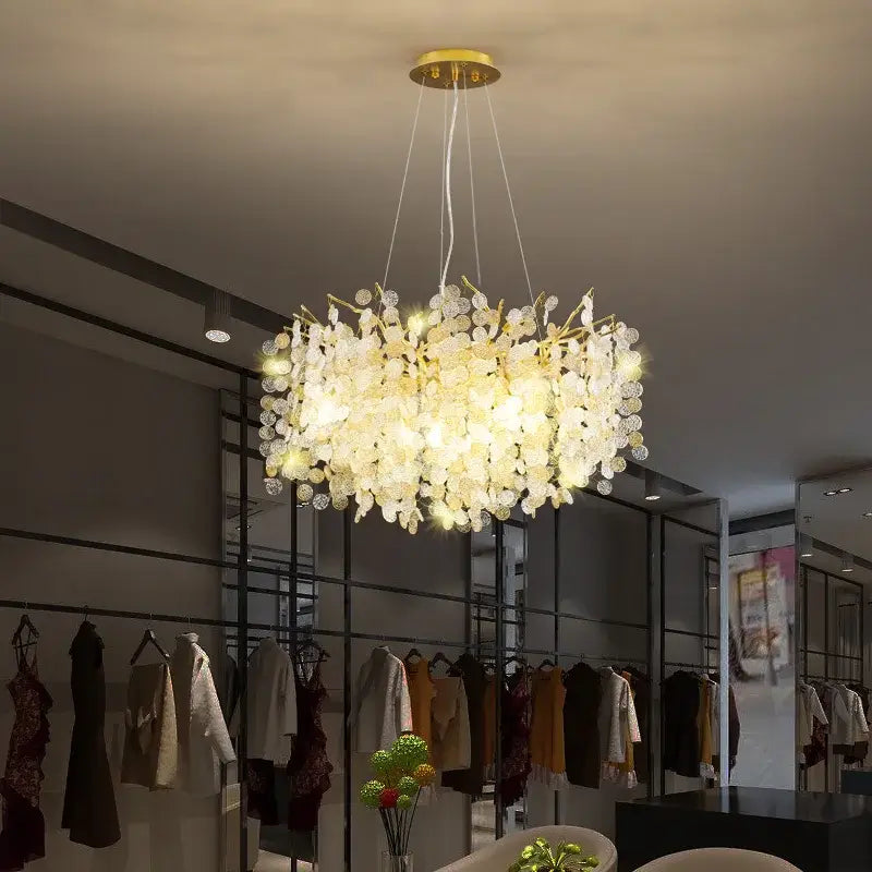 Luxury gold crystal led chandelier dining room pendant light