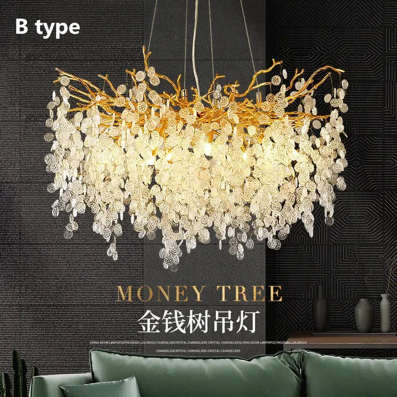 Luxury gold crystal led chandelier dining room pendant light