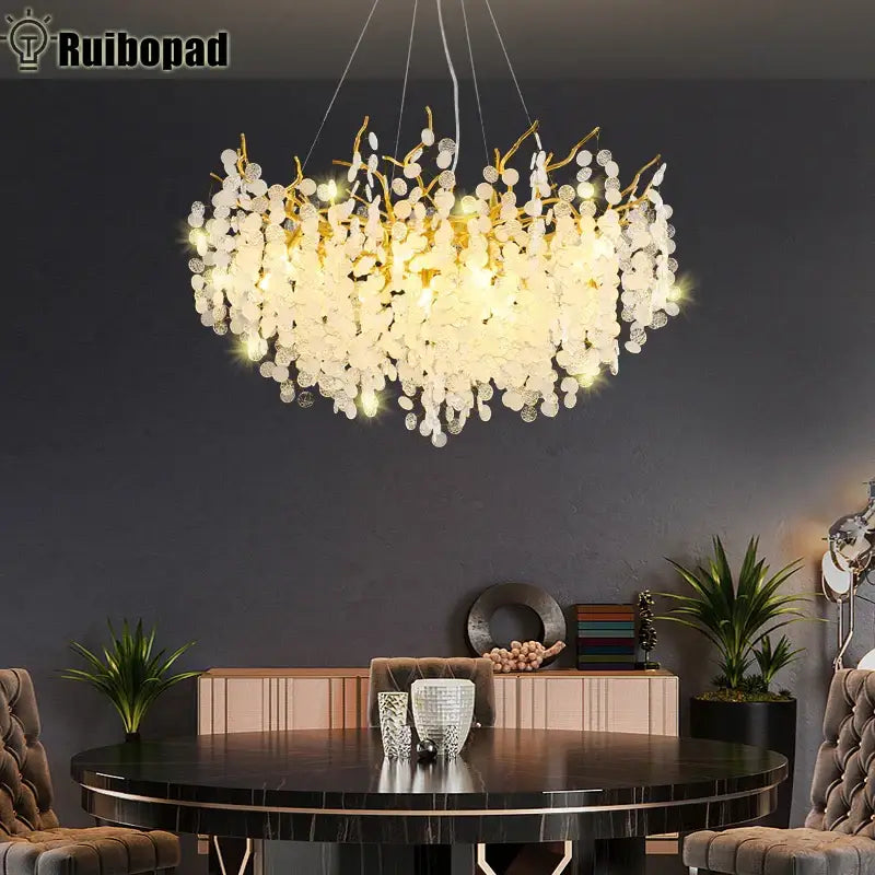 Luxury gold crystal led chandelier dining room pendant light