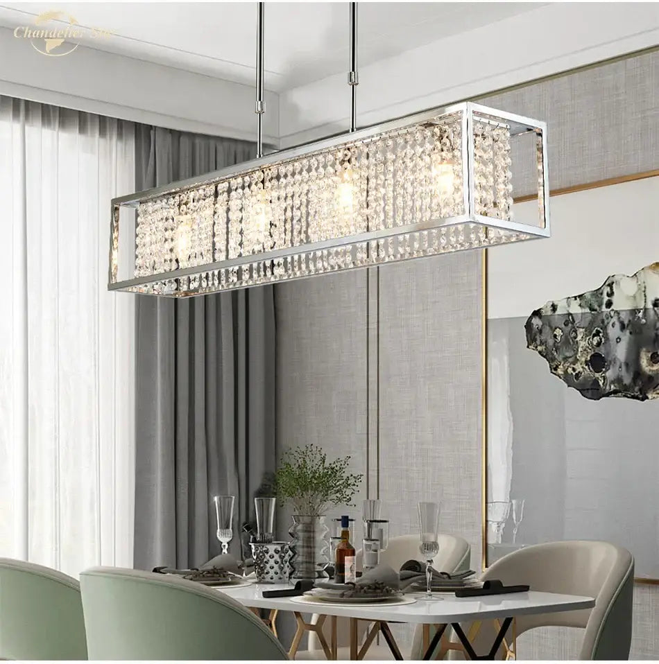 Luxury gold crystal rectangle chandelier dining room light