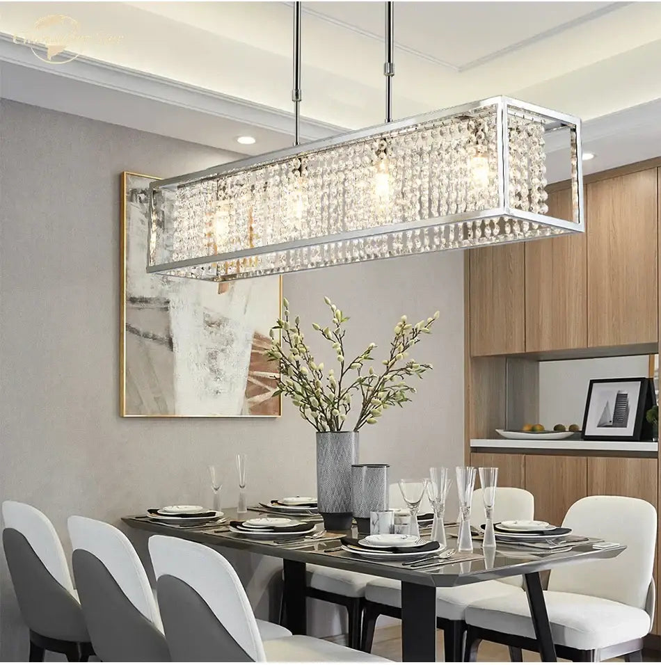 Luxury gold crystal rectangle chandelier dining room light