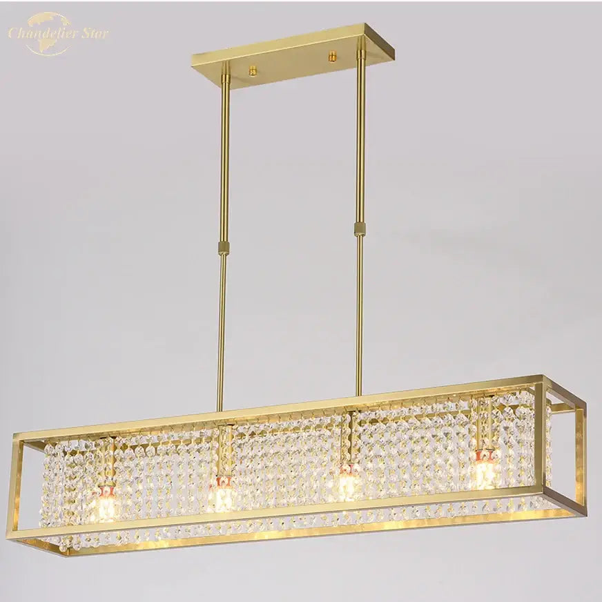 Luxury gold crystal rectangle chandelier dining room light