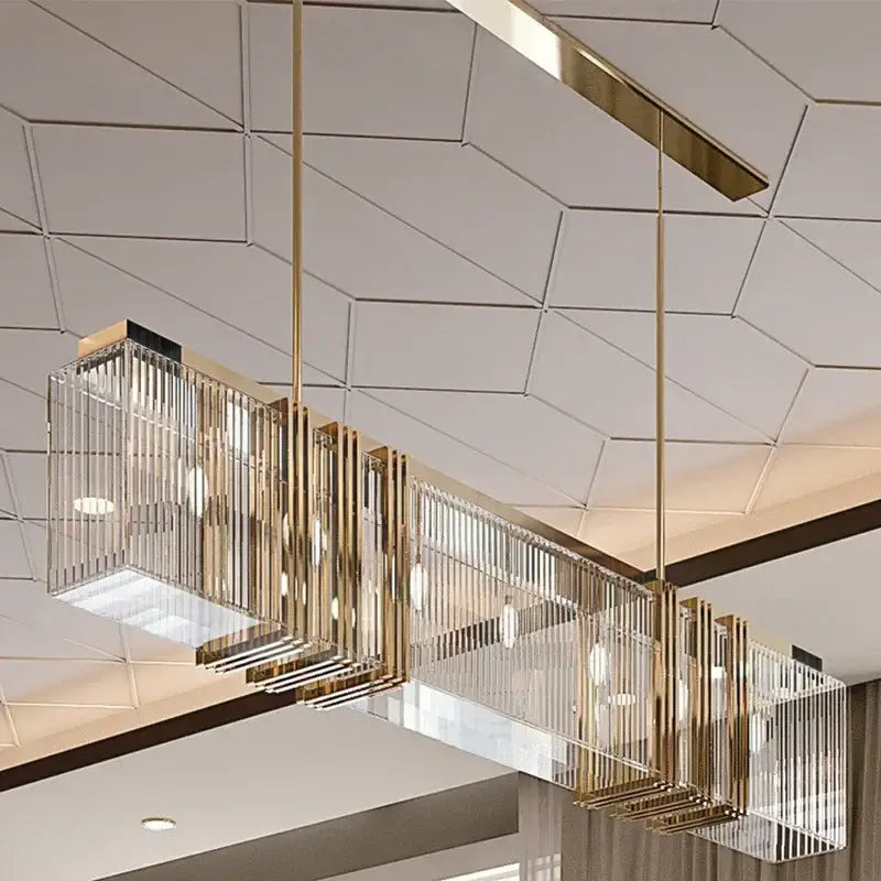 Luxury gold crystal rectangular pendant lights dining room led