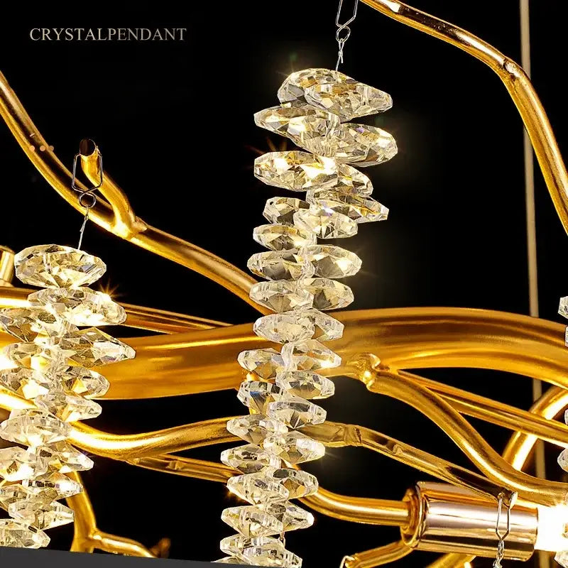 Luxury gold crystal tassel chandelier living room tree branch light