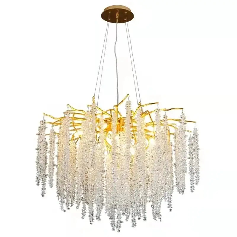 Luxury gold crystal tassel chandelier living room tree branch light